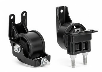 Two different types of black motor mounts on a white background. isolated on white background