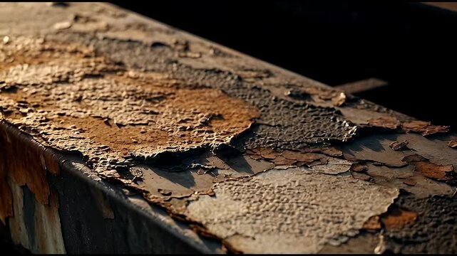 Detailed Close-up of Peeling Paint and Rust on Weathered Metal Surface