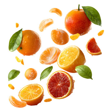 Falling citrus and orange fruits isolated on a who\ite background