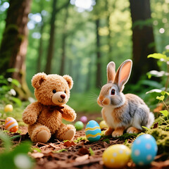 Fototapeta premium Teddybär und Osterhase 1