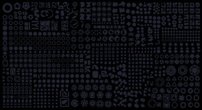Collection of various icons and symbols in different shapes and sizes.