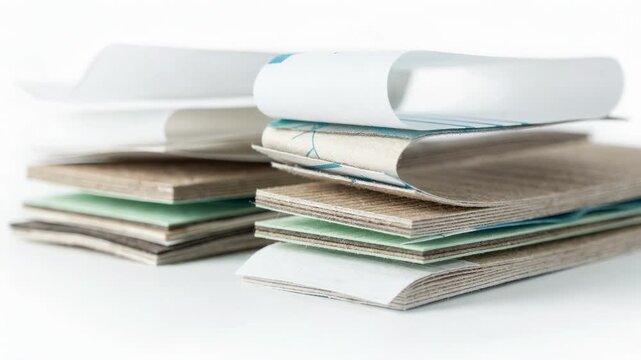 Medium shot highlighting delaminating multilayer stacks demonstrating separation of layers for efficient recycling and repulping supporting circular economy goals in packaging.