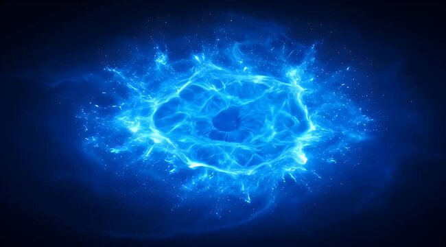 Electric blue energy orb with plasma glow on dark background space