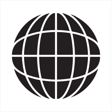 A detailed world globe graphic with a dark vector silhouette. Globe Earth Grid Silhouette Icon Vector Illustration