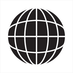 A detailed world globe graphic with a dark vector silhouette. Globe Earth Grid Silhouette Icon Vector Illustration