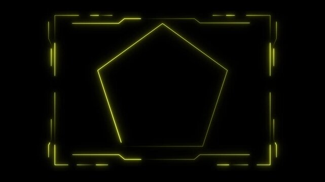 Yellow Neon Geometric Frame with a Central Pentagon Shape on animated Black image photo