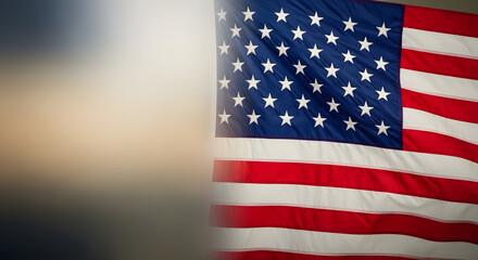 Fototapeta premium American flag waving in the wind with sunlight