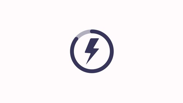 Battery charging animation with power icon isolated on a white background. Battery with lightning bolt, energy storage, electrical power, renewable energy, tech interface