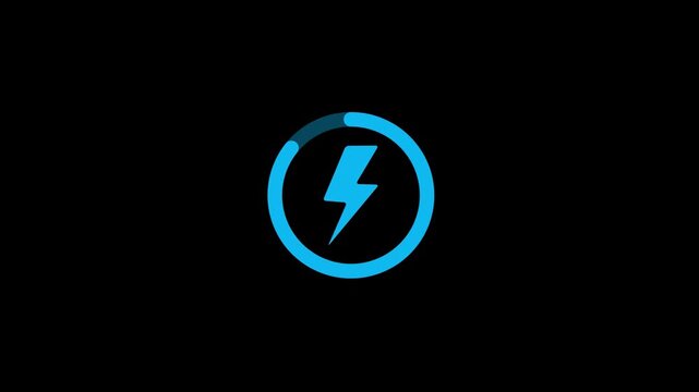 Battery charging animation with power icon isolated on a black background. Battery with lightning bolt, energy storage, electrical power, renewable energy, tech interface