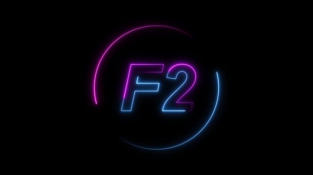 Neon Blue and Pink Circle with " F2" Text in the Center on a animated Black Background glowing
