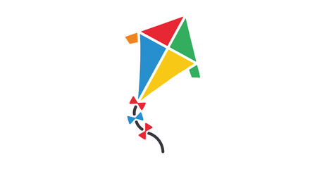 Colorful diamond kite with a flowing tail against a white background