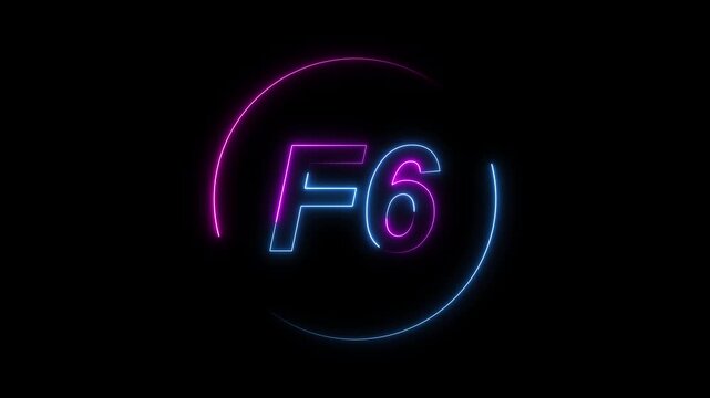 Glowing Neon F6 Text In A Blue And Pink Circle Against animated Black light