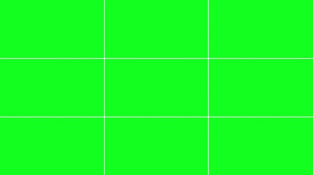 rule of thirds composition and framing grid guide frame gridlines used for photography, cinematography, film, video and art images 4K on screen video assist guides overlay with green screen chroma key