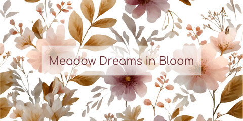 Delicate watercolor floral pattern with soft pastel flowers and elegant botanical elements, creating a natural background for feminine designs and tranquil themes © Narin