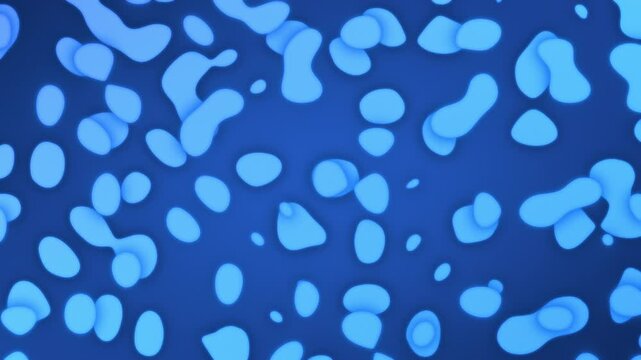 An animation of soft blue gradient blobs pulse with glowing, amoeba like forms drifting across the frame, like luminous cells suspended in liquid light, creating a calm, fluid visual rhythm