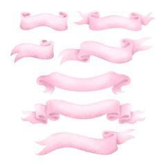 Pink Blush watercolor ribbon banner set with decorative scroll elements