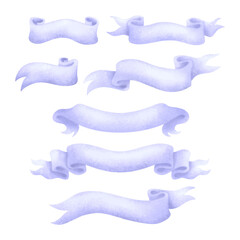 Vintage watercolor parchment purple ribbon banner set with hand painted scroll elements