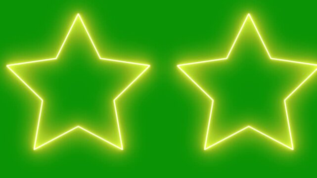scrolling gold or yellow stars with a star shaped wireframe outline glowing on a chroma key green screen background moving horizontally left to right across the screen 4K showbiz animation 