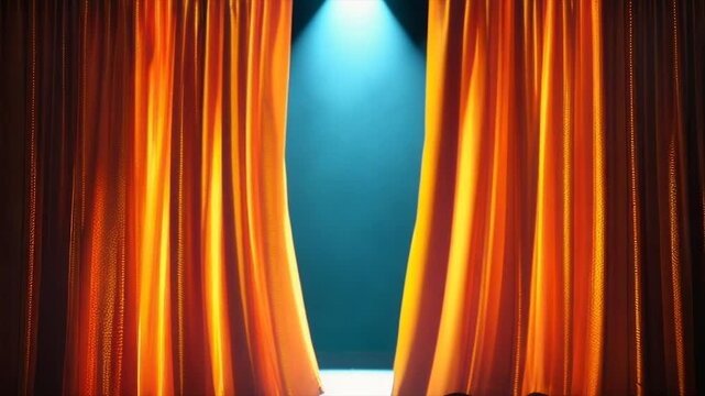 Golden curtains reveal a sliver of blue sky, illuminated by warm sunlight