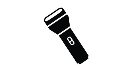 A simple black silhouette of a handheld flashlight on a white background © msunny93