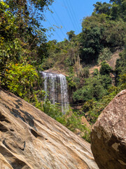 Scenic Nalagana Ella Cascade Surrounded by Rocky Jungle Landscape