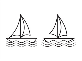 Sailboat Line Icon Set in Red and Black on Waves. Sailboat Line Icon Set in Red and Black on Waves vector illustration