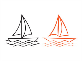 Fototapeta premium Sailboat Line Icon Set in Red and Black on Waves. Sailboat Line Icon Set in Red and Black on Waves vector illustration