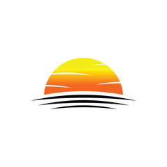 Minimalist Sunset Sunrise Logo Icon with Orange Yellow Gradient and Abstract Horizon Lines