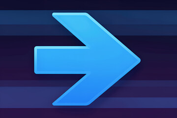 Blue Right Arrow Icon with Gradient and Beveled Edges on Dark Striped Background for Navigation or Direction Use in UI Design