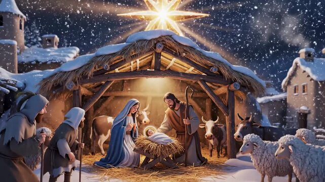 Christmas Nativity Scene Depicting the Birth of Jesus Christ.