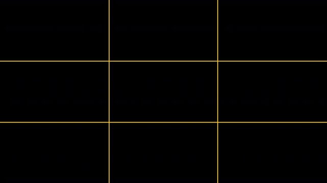 coloured rule of thirds grid for framing and composition for film, video, photography and cinematography image making guide frame camera guide markings overlay 4K animation with alpha channel