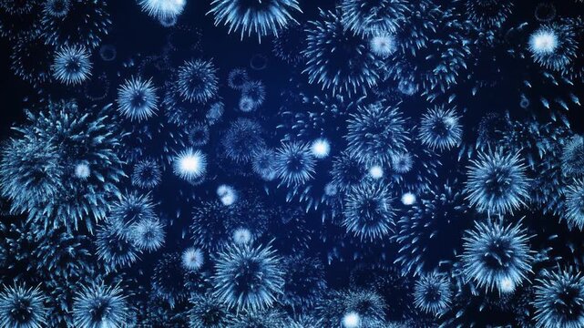 夜空に広がる青い花火（スローモーション粒子）