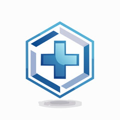 Obraz premium Modern Hexagonal Medical Symbol with a Blue Cross Inside