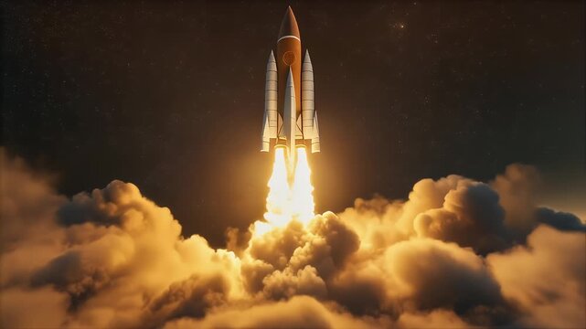 A rocket missile launches to attack target at war video stock looping 4k