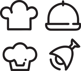 Collection of four icons chef hat serving dome food and drink icons © MOHINUR
