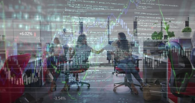 Animation of data processing on interface over trophy and sports fans at stadium