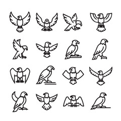 Fototapeta premium Eagle Icons Set Collection Various Poses Line Art Vector Stock