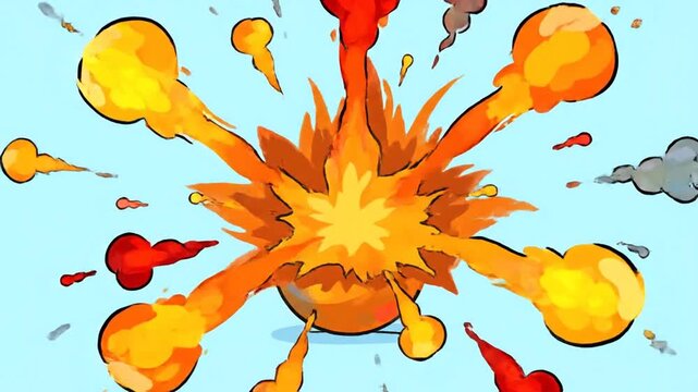 Explosion scene with fire and smoke in cartoon style animation