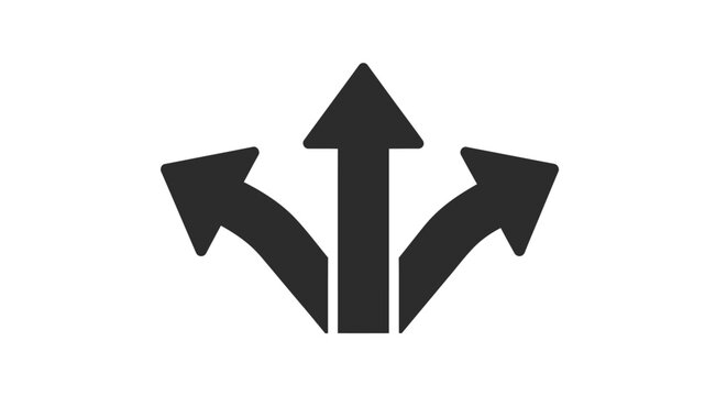 Three Way Arrows Icon Representing Choice, Decision, Direction, and Alternative Paths on isolated white background.