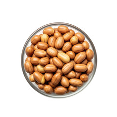 Obraz premium A close up overhead view of roasted peanuts in a glass bowl ideal for design projects on transparent background