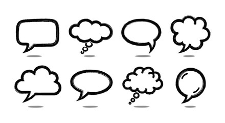 Obraz premium hand drawn speech and thought bubbles set in doodle sketch style ideal for graphic design and communication concepts on a white background