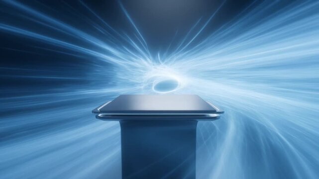 Futuristic Digital Technology Platform Displaying Energy Flow, AI Innovation Concept