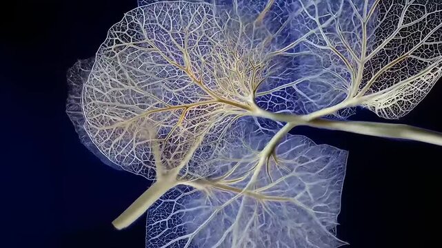 A captivating macro shot unveiling the delicate architecture and intricate veining within translucent plant leaves