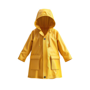 Bright yellow raincoat on transparent background