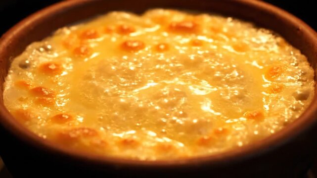 A sequence of 15 ramekins filled with bubbling, golden melted cheese, showing progression of cheese browning from light to more golden caramelized spots, over time.
