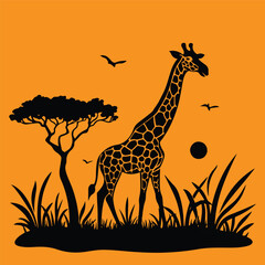 Fototapeta premium Create a high-resolution design featuring cartoon silhouette of a giraffe.