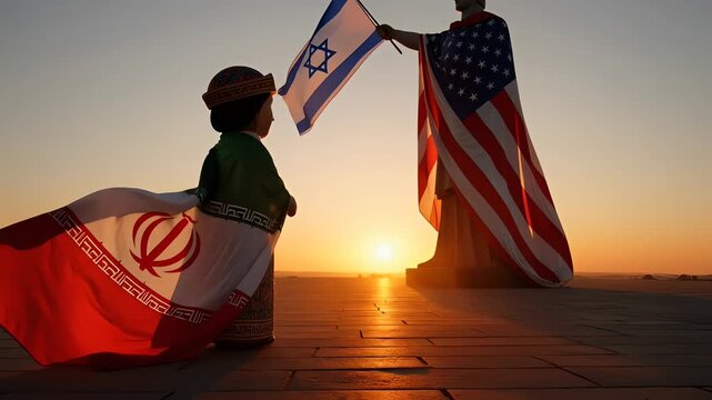 America Israel Iran Geopolitical Symbolism at Sunset