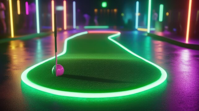Neon Lighted Miniature Golf Course Scene