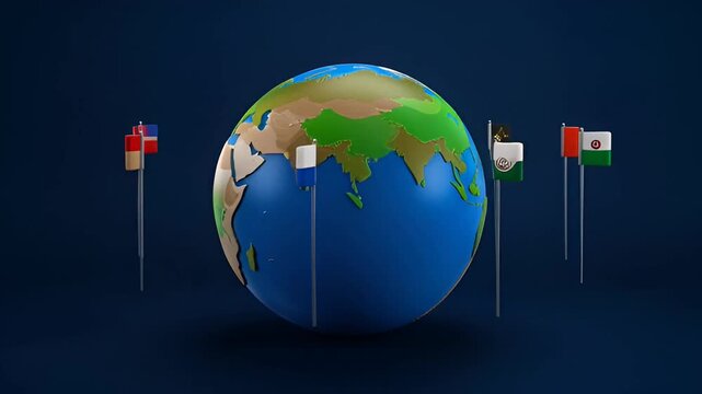 Global Business Connections: International Flags & Earth Globe for Corporate Strategy