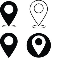 Location icon. Map pin and GPS marker symbol in flat, outline, glyph, and colored styles. Minimal vector design isolated on white background with centered composition and clean white space.